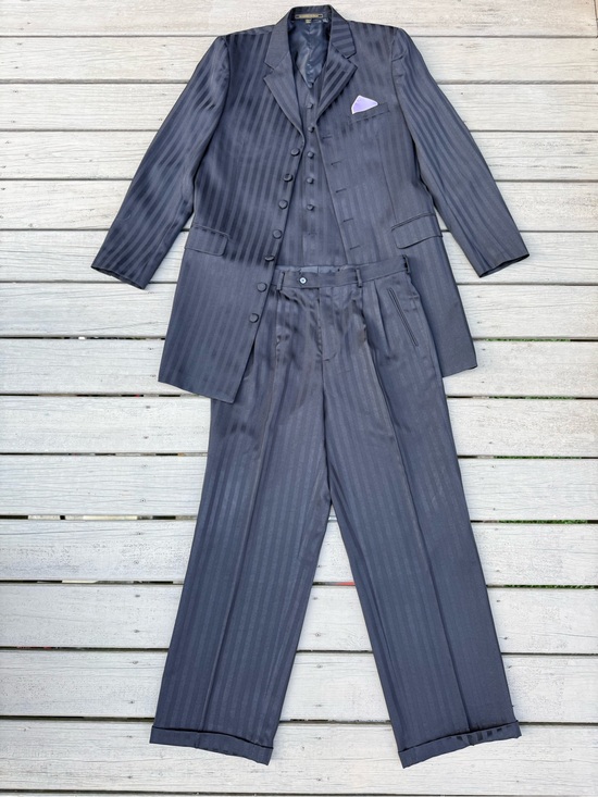 Boltini Other - Boltini Uomo Three-Piece Pinstripe Suit in Dark black Vest Blazer Trousers 42 L